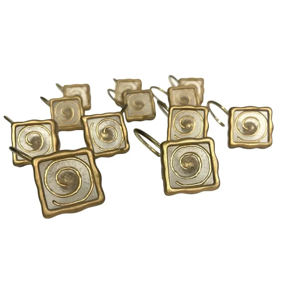 Vintage 90s Y2K Gold Ornate Spiral Shower Curtain Hooks Plastic Set of 12